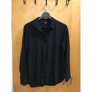 Black rayon long sleeve button down shirt